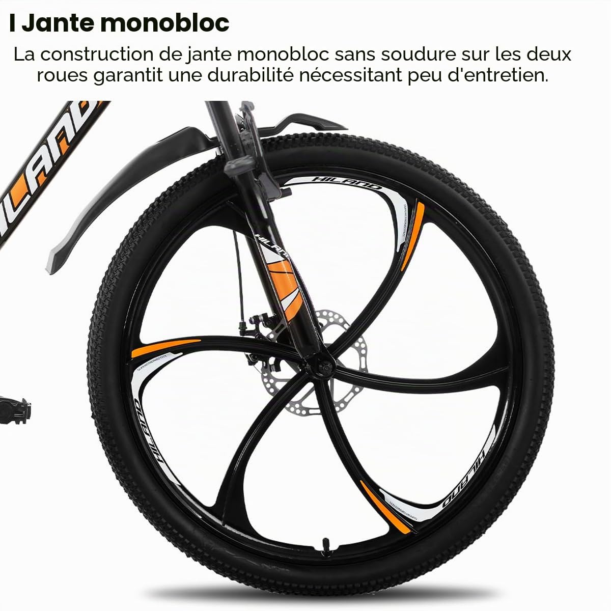 HILAND VTT 26 Pouces pour Adultes, 3/6 Roues à Rayons, 18 Vitesses, pour Homme et Femme, avec Double Frein à Disque, Cadre en Aluminium de 26 Pouces, Noir/Bleu/Orange/Blanc