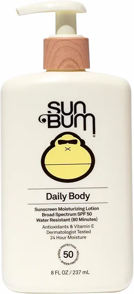 Sun Bum Daily SPF 50 Sunscreen Body Lotion - Broad Spectrum Moisturizing Sunscreen with Vitamin E - Vegan and Hawaii 104 Act Compliant (Without Octinoxate & Oxybenzone) - Dermatologist Tested - 8 oz