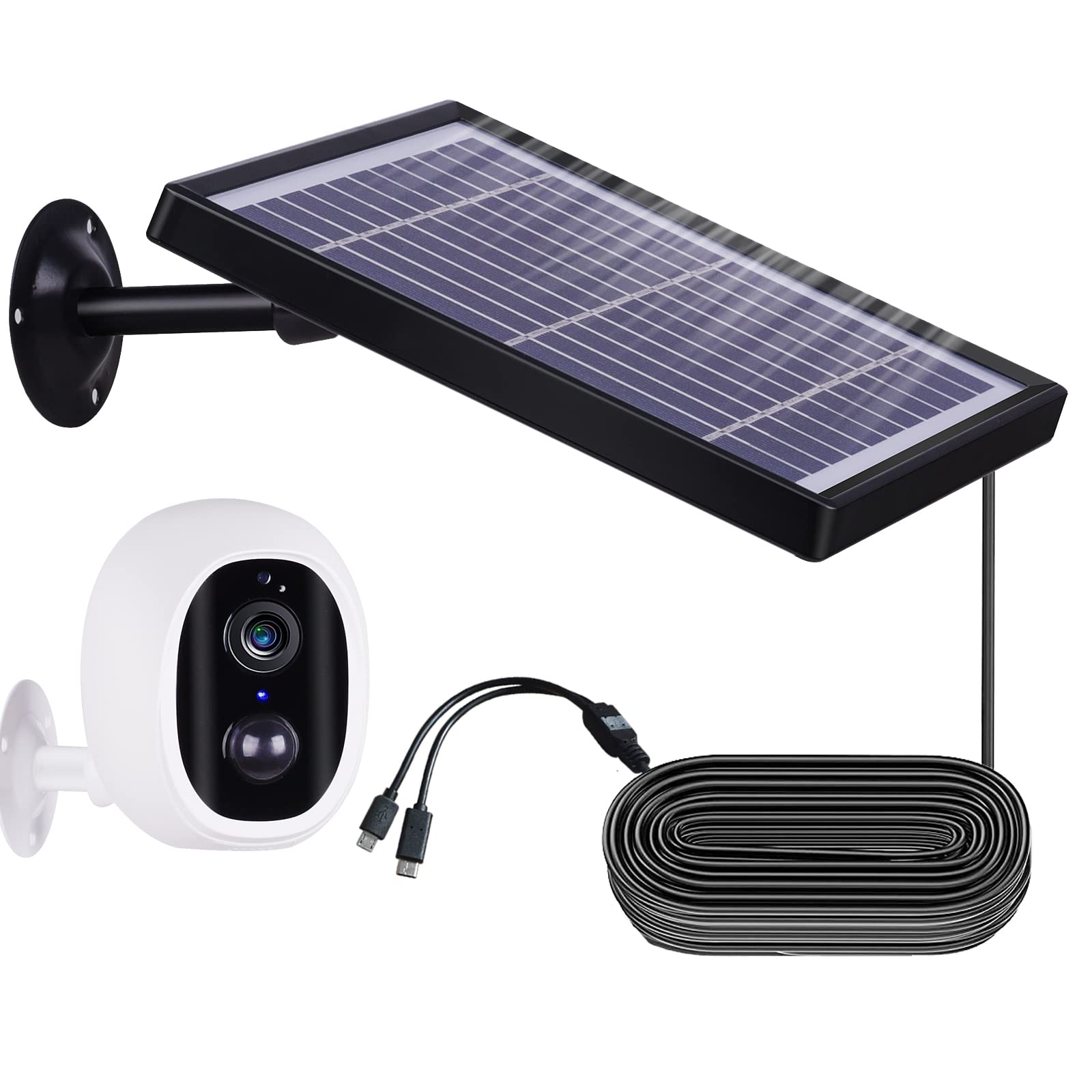 LONNKY Solar Panel with DC Type-C/Micro USB Port for Wireless Camera Outdoor,Provide Continuous Power to The Solar Battery Camera,5V 3.5W,10FT Power Cable (Camera is no Included)