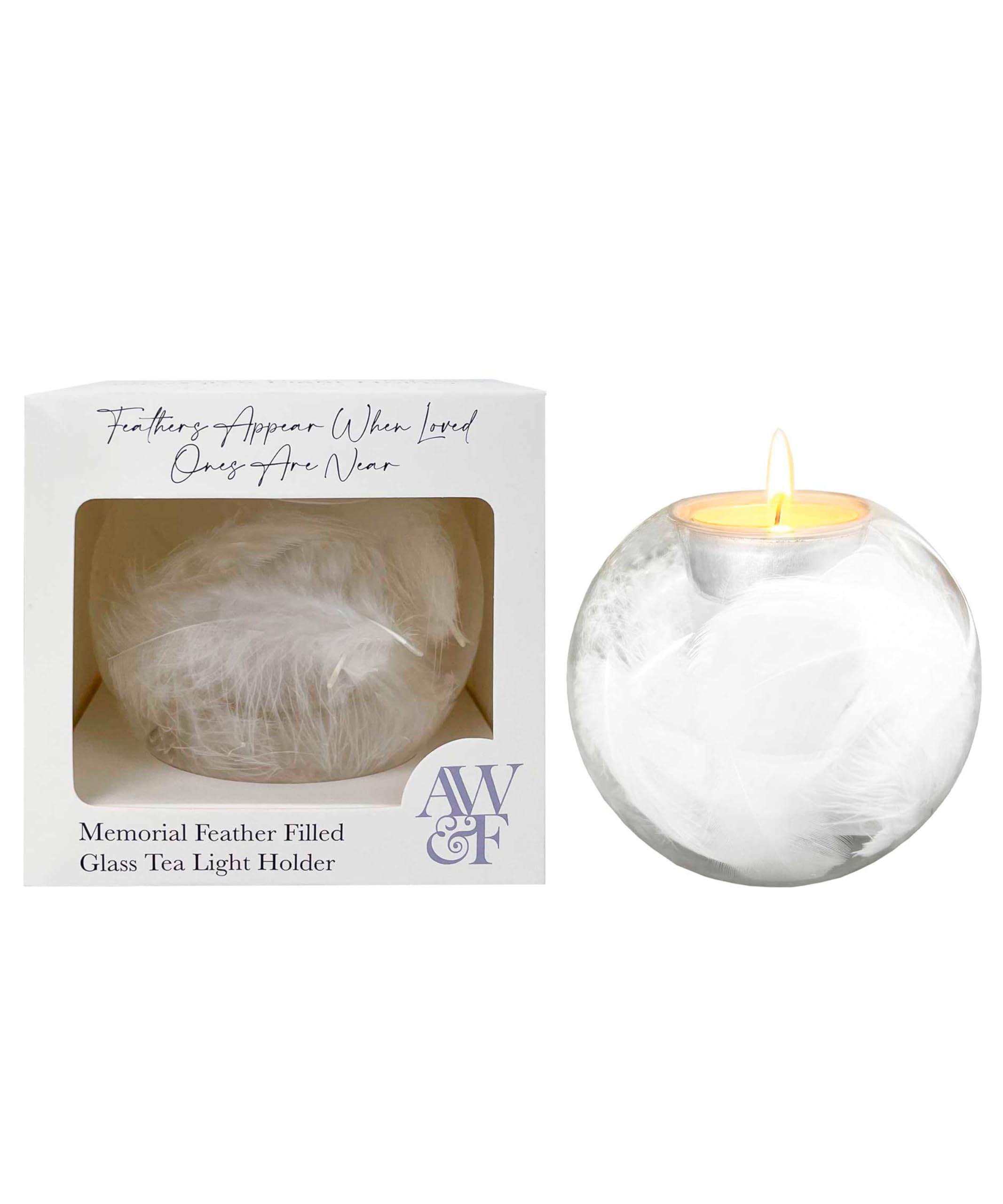 Angels Wings And Feathers Thoughtful Memorial Gifts Transparent Glass Candle Holder With Soft Feather Filling – 10X10x9cm Tea Light Holder Sympathy Gift For Comforting Moments – Memorial Candle Keepsake & Remembrance Gifts – Angels Wings & Feathers