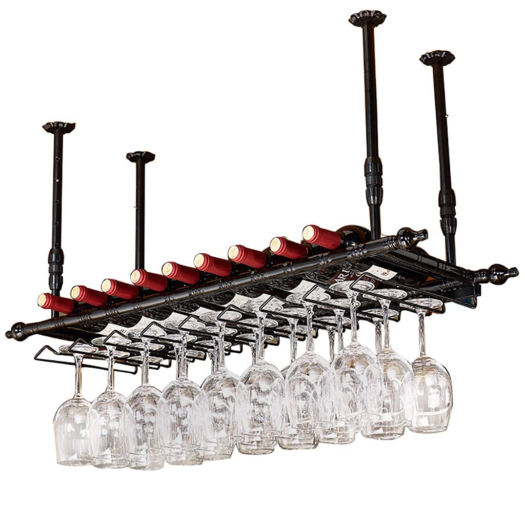 Soportes para copas Sostenedor del vidrio de vino Sostenedor del cubilete colgando estante del vidrio de vino bar escritorio Bar Club (120×30cm, Negro)