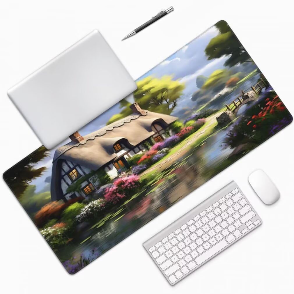 Tappetino Mouse XXL 1000x500mm Casa da Favola Grande Mouse Pad, Tappetino Scrivania con Bordi Cuciti, Grande Mousepad Gaming con Base Antiscivolo per Giocatori, Ufficio e Casa (Fiume) -MP1550