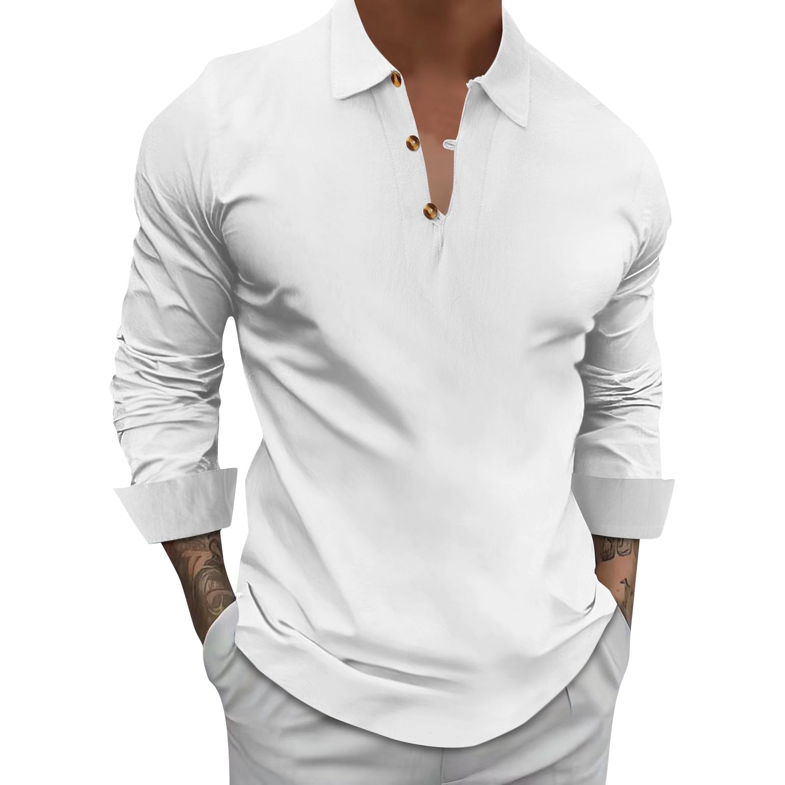 Generico Camicia Uomo Collo Rovescio Maniche Lunghe Mezza Chiusura A Bottoni, Modello Base Semplice per Look Casual Stagionali