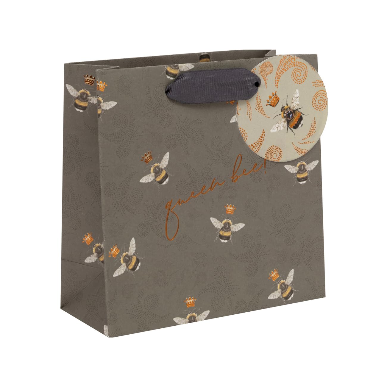 Glick Small Queen Bee Gift Bag, Luxury Recyclable Bag for Special Tiny Gifts, 14 x 14 x 6 cm, Ideal for Birthdays & Celebrations, Gold & Brown โ image 1
