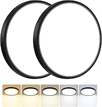 Peasur Lot de 2 Plafonnier LED, 15W 1500LM Luminaire Plafonnier Salle de Bain, IP54 Etanche & 5 Couleurs(3000K/3500K/4000K/5000K/6500K), Lampe Plafond Rond pour Cuisine, Chambre, Couloir, Garage