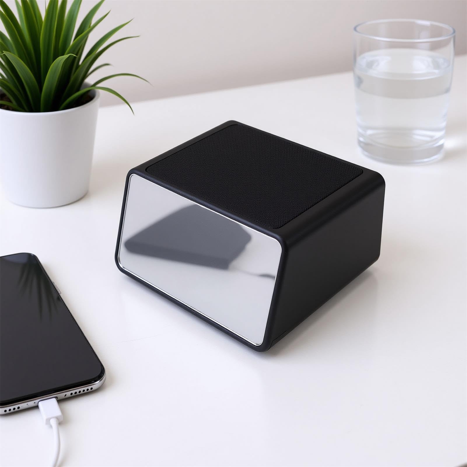 Sveglia Digitale, Altoparlante con Caricabatterie Wireless da 10 W Display LED da 5 Pollici Radio FM Microfono Integrato, per Comodino