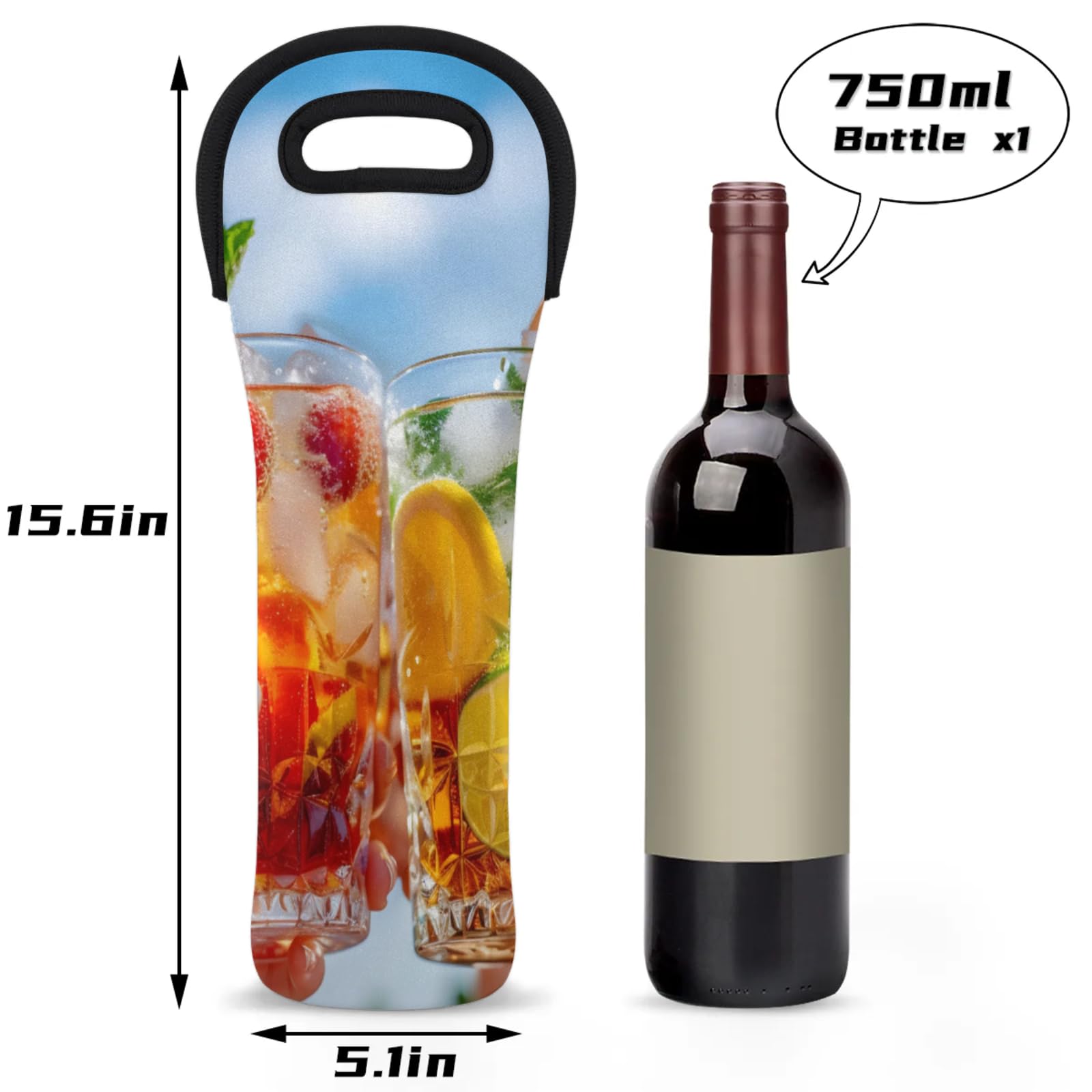 Neoprene Wine Tote Carrier Bag for Wine,Water, Champagne, Beer, Baby Bottles 15.6 x 5.1 Inches, Protective Wine Bag,Drinks Lemon