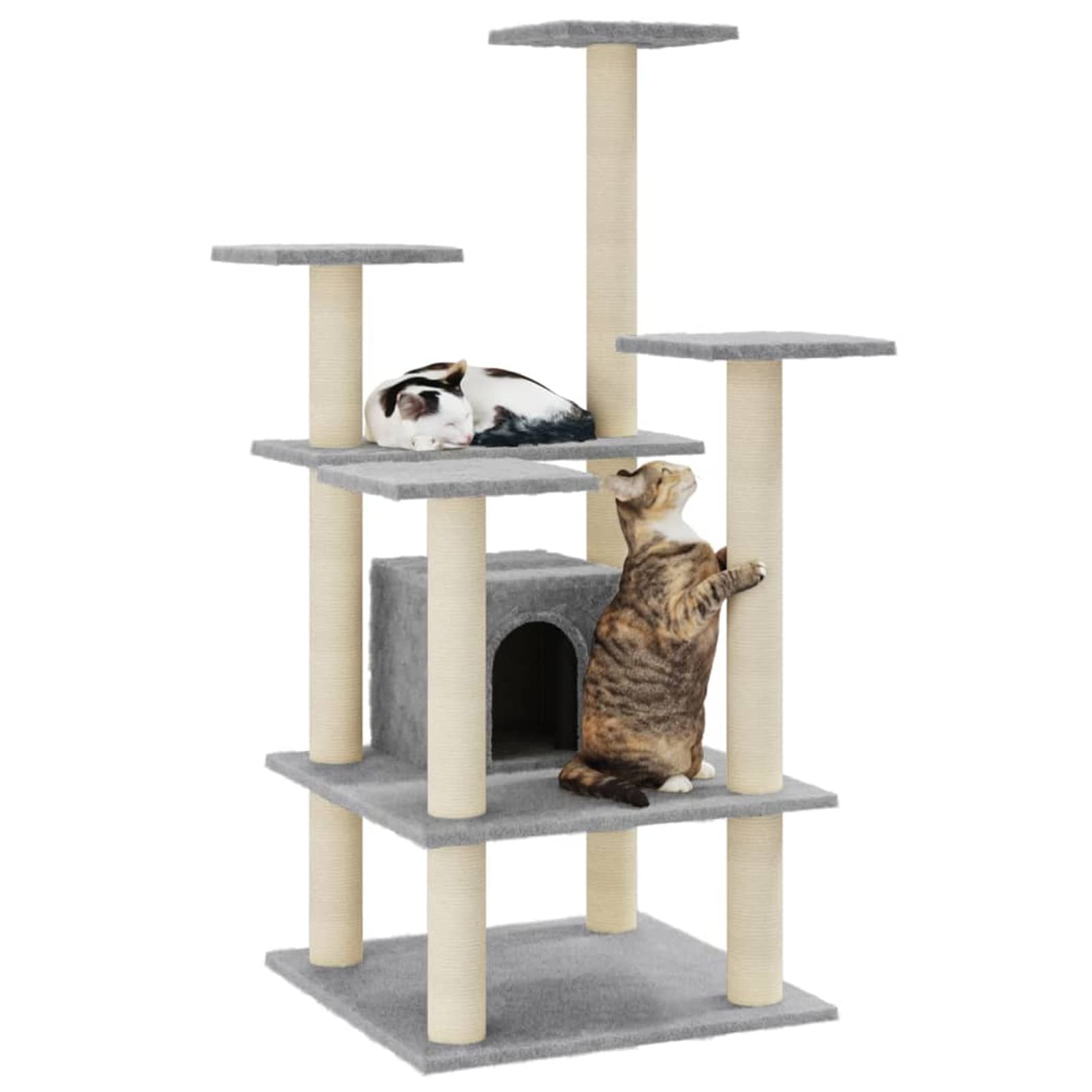 Homgoday Albero tiragraffi in sisal, grigio chiaro, 110 cm, tiragraffi a torre per gatti multilivello, centro attività per gatti da interni
