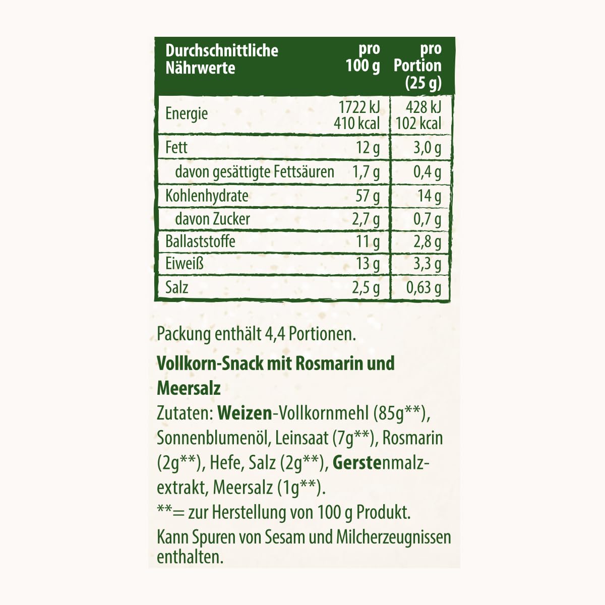 Dr. Karg’s Vollkorn-Snack Rosmarin Meersalz 10x110g vegan knusprig
