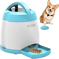 PETGEEK Automatic Dog Treat Dispenser with Remote - IQ Training Toy, Indoor/Outdoor Food Puzzle Feeder, Blue, 98ft Range
