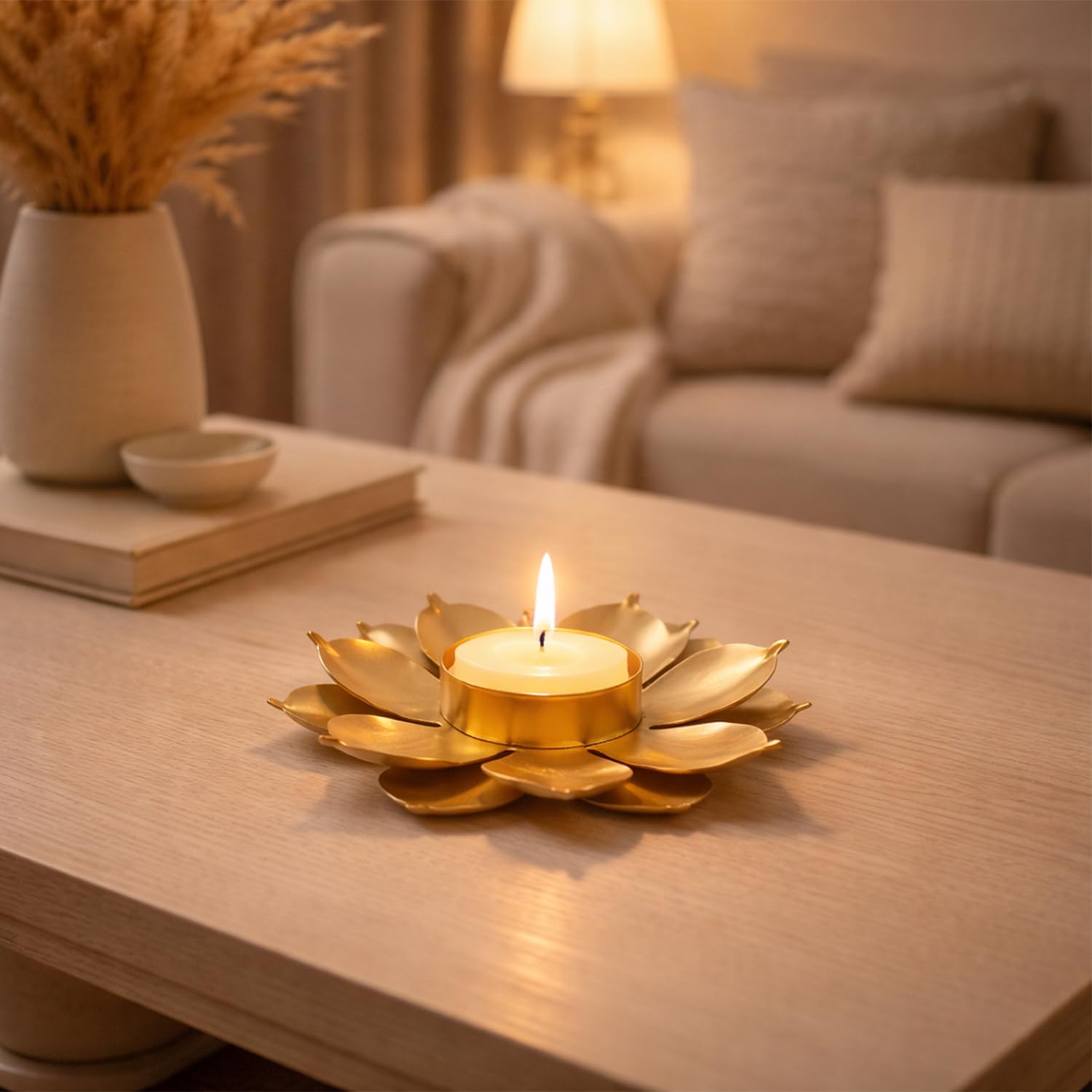 Decorative Gold Lotus Tealight Candle Holder – Metal Flower Shaped Centerpiece for Home Decor, Table Setting, and Gifting, 10 cm Diameter-image-35