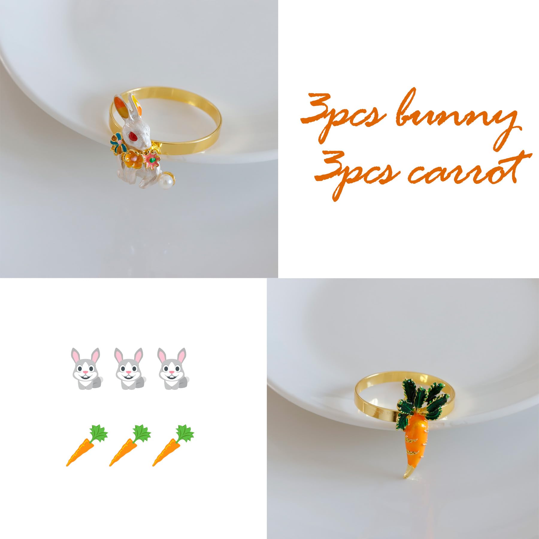 Easter Napkin Rings Set of 6, Gold Bunny Rabbit Napkin Ring Holders for Easter Decoration Party Dining Table Settings