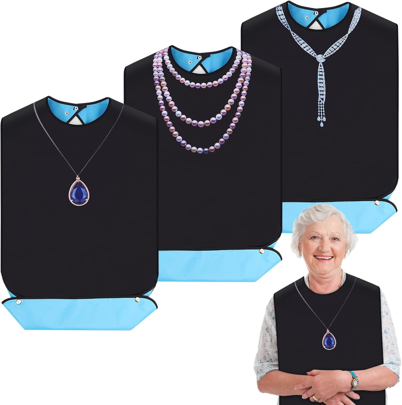 3 Pack Adult Bibs for Elderly Washable, Feeding Adult Bib with Crumb Catcher Waterproof Clothing Protectors for Adult Elderly and Disabled