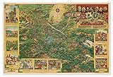 Antiguos Maps Valley of Mexico, Mexico City Pictoral Map c. 1930 - Mapa Pintoresco del Distrito Federal Yalre Dedores - measures 24 inches x 36 inches (610 mm x 915 mm)