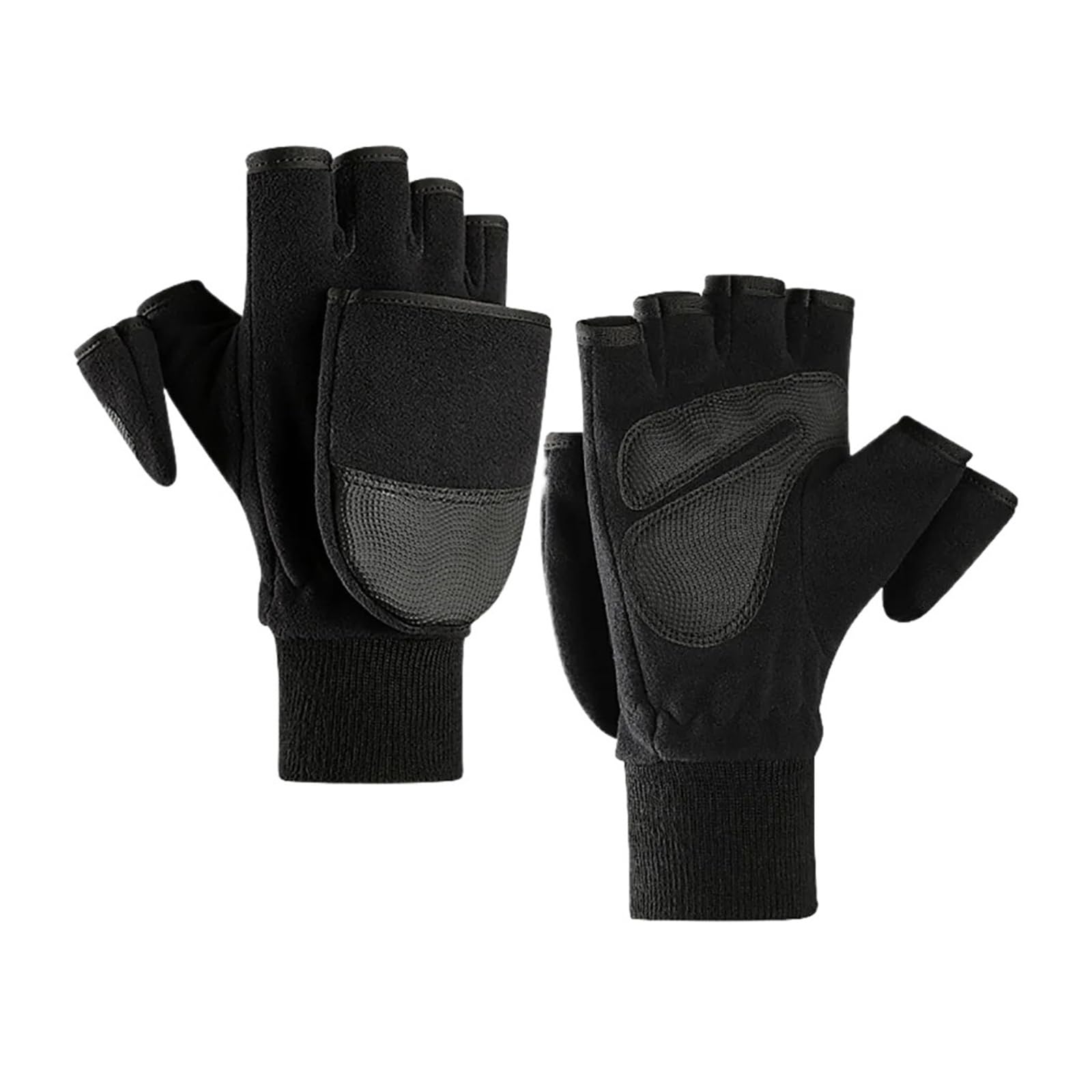 Winter-Flip-Cover, schwarz, Angelhandschuhe, Halbfinger, rutschfest, atmungsaktiv, for Kamerafotografie, Outdoor, warm