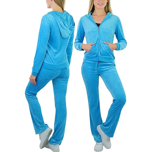 ToBeInStyle Women's Velour Tracksuit Zip-Up Hooded Jacket and Matching Pants