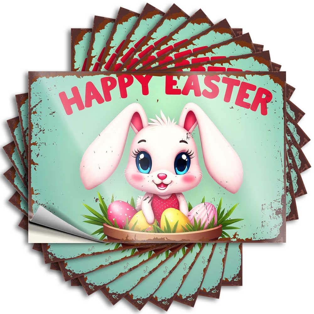 Happy Easter Bunny with Colorful Eggs Tattoo Rustic | Cute Door Removable Decal Pack(6X9CM)