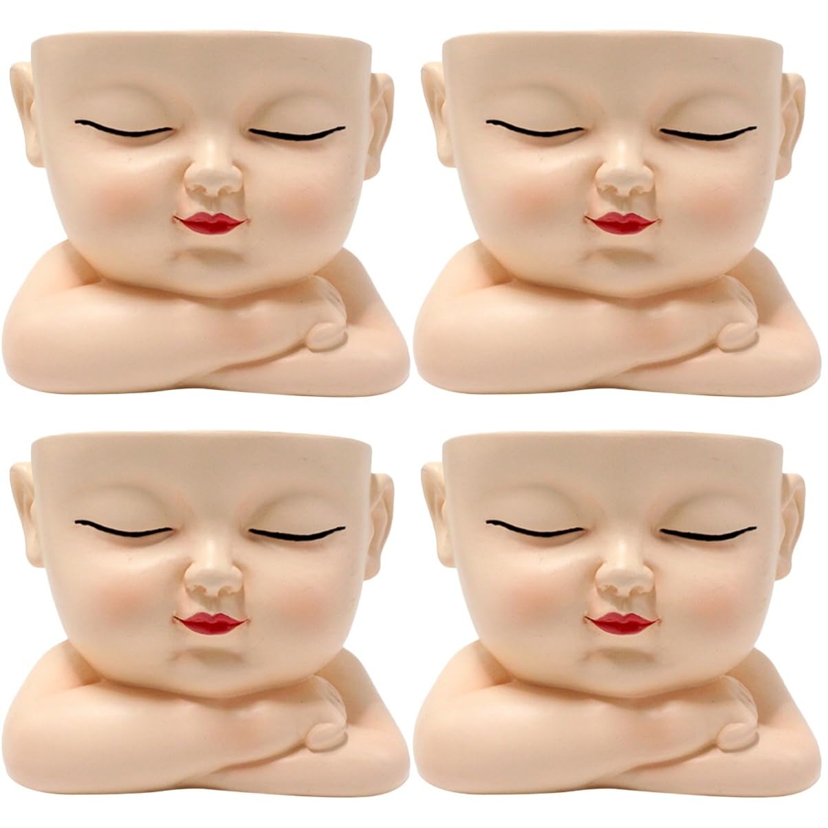 Yardwe 4pcs Pots Shaped Flowerpot Resin Face Ornament Pot Head Unique Plants Decorative Indoor Cartoon Design Courtyard Succulent Outdoor Cute Vase Growing Plant Planter for Cactus