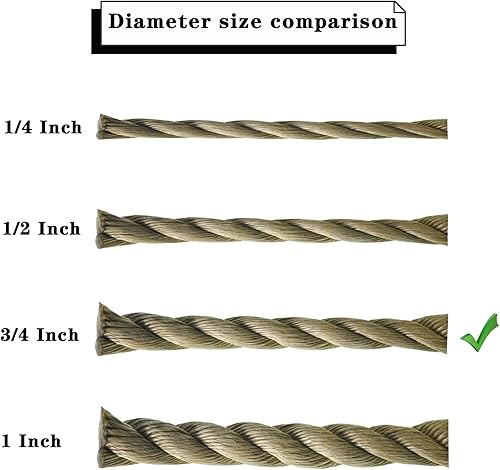 Miniatura 3 de Cuerda de polipropileno sintético trenzado de 34 pulgadas de 100 pies, cuerda de manila artificial, adecuada para trabajo en árboles, camping,