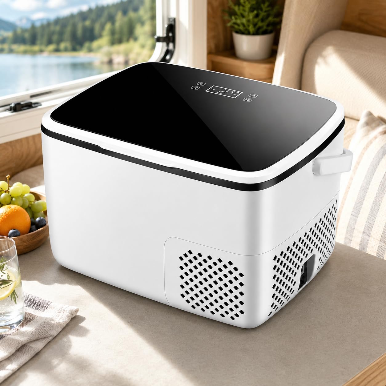 Sushangmao 12V Car Refrigerator, 18L/19QT Portable Electric Cooler, No Ice Needed Electric Cooler for Car with LED Touch Control, -4°F to 59°F, 12V/24V DC & Home Cable for SUV, Truck, RV