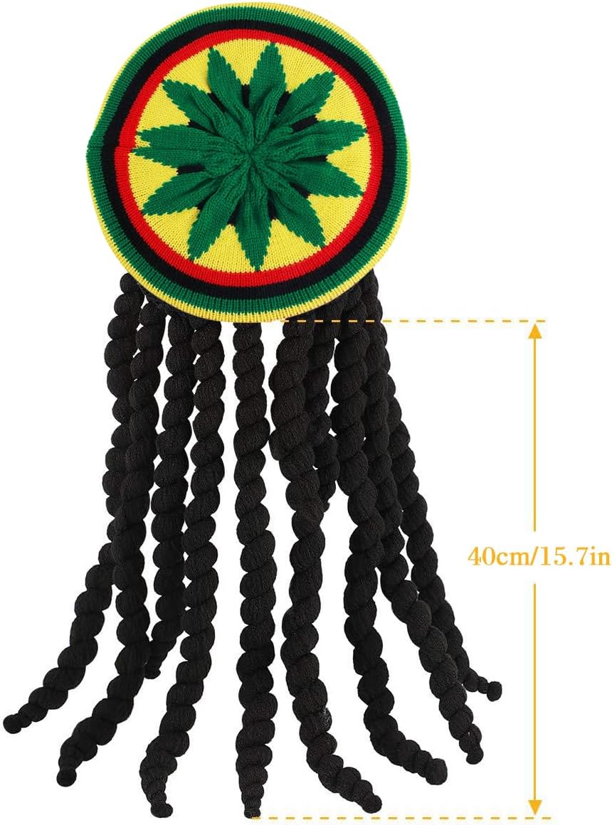 Rasta Beanie Hat with Dreadlocks Wig Costume Dreads Hats - Image 5