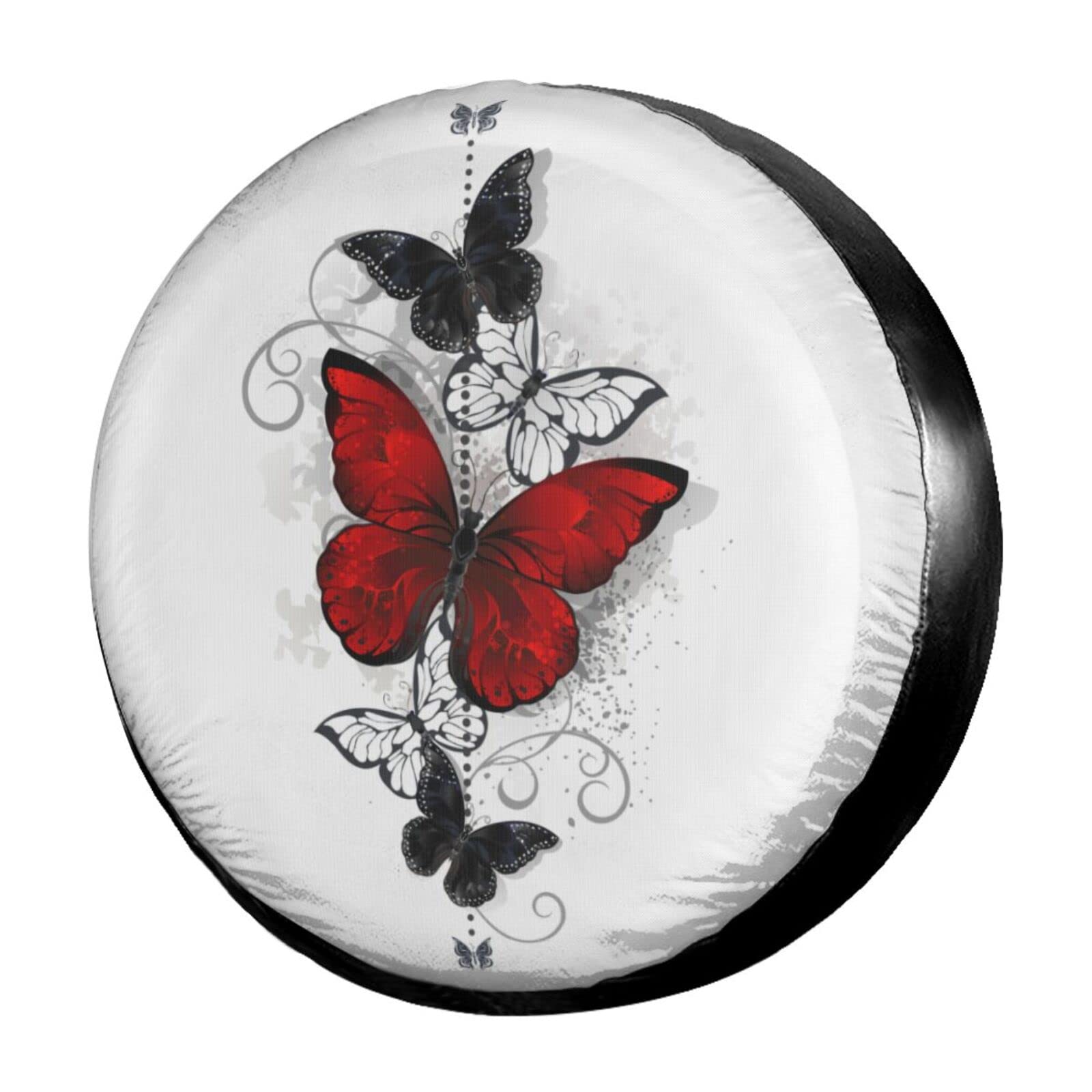 Dujiea Red and Black Butterflies Spare Tire Cover, Universal Wheel Tire Cover Dust-Proof Tire Protectors for Trailer Rv Van SUV Truck Camper and Many Vehicle 14 15 16 17 Inch