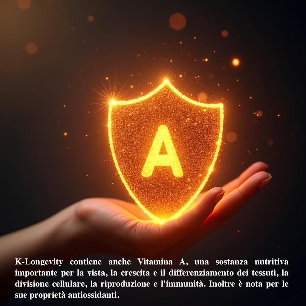 K-Longevity Integratore Alimentare Antiage Energizzante Antiossidante Con Royal Jelly (pappa reale) Quercetina Vitamina A. Supporta le difese Immunitarie e Combatte Fatica Stanchezza Radicali Liberi.