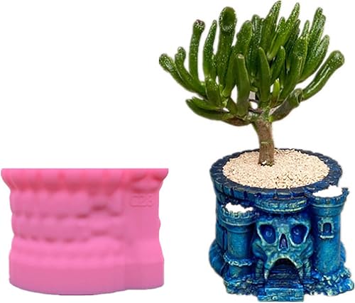 Grainrain Molde de silicona para maceta, jarrón de calavera, molde para bolígrafo, soporte para cepillo para resina, hormigón, yeso, arcilla