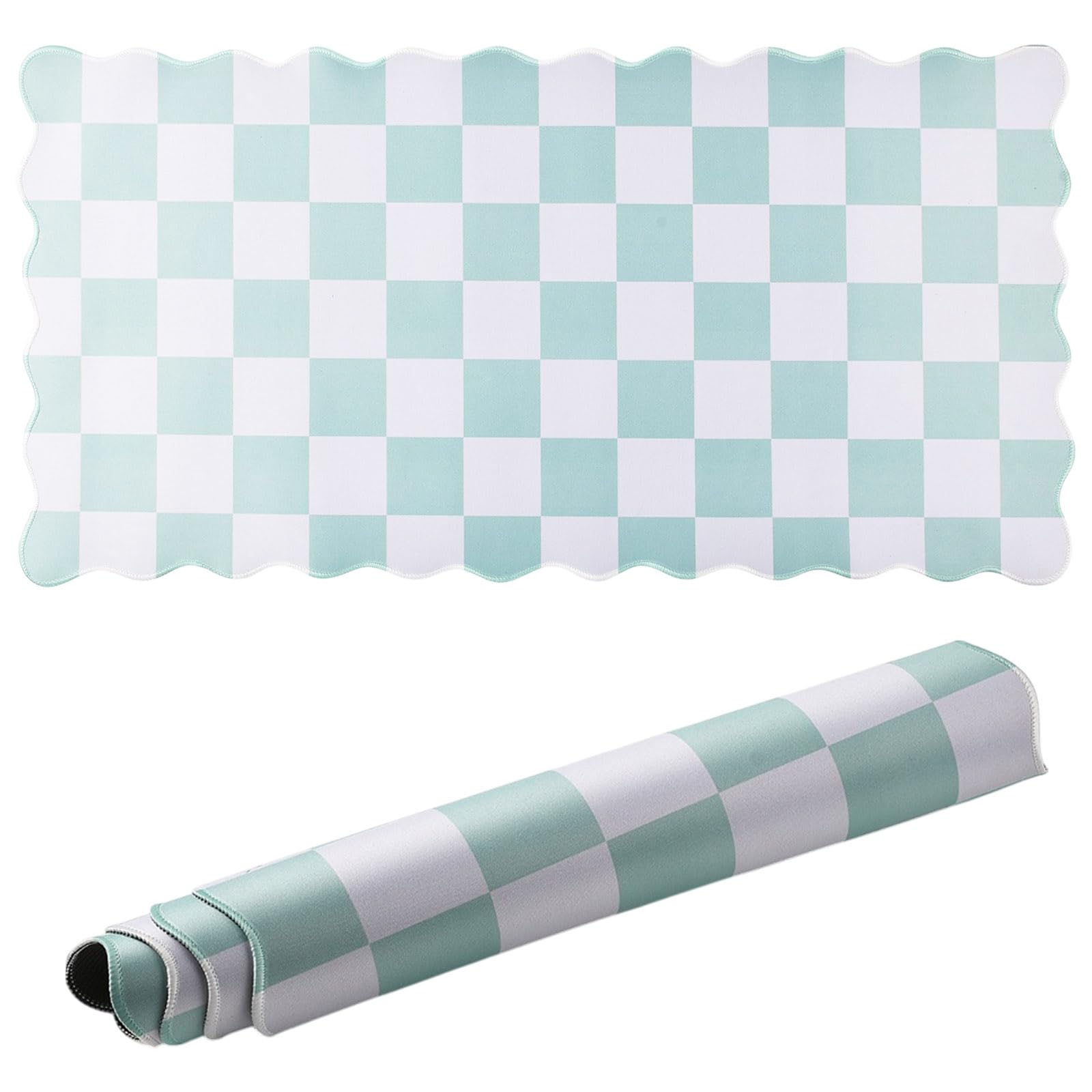 BEEFLYING Scalloped Computer Desk Mat Large Mouse Keyboard Pad 30.9*15.7 In