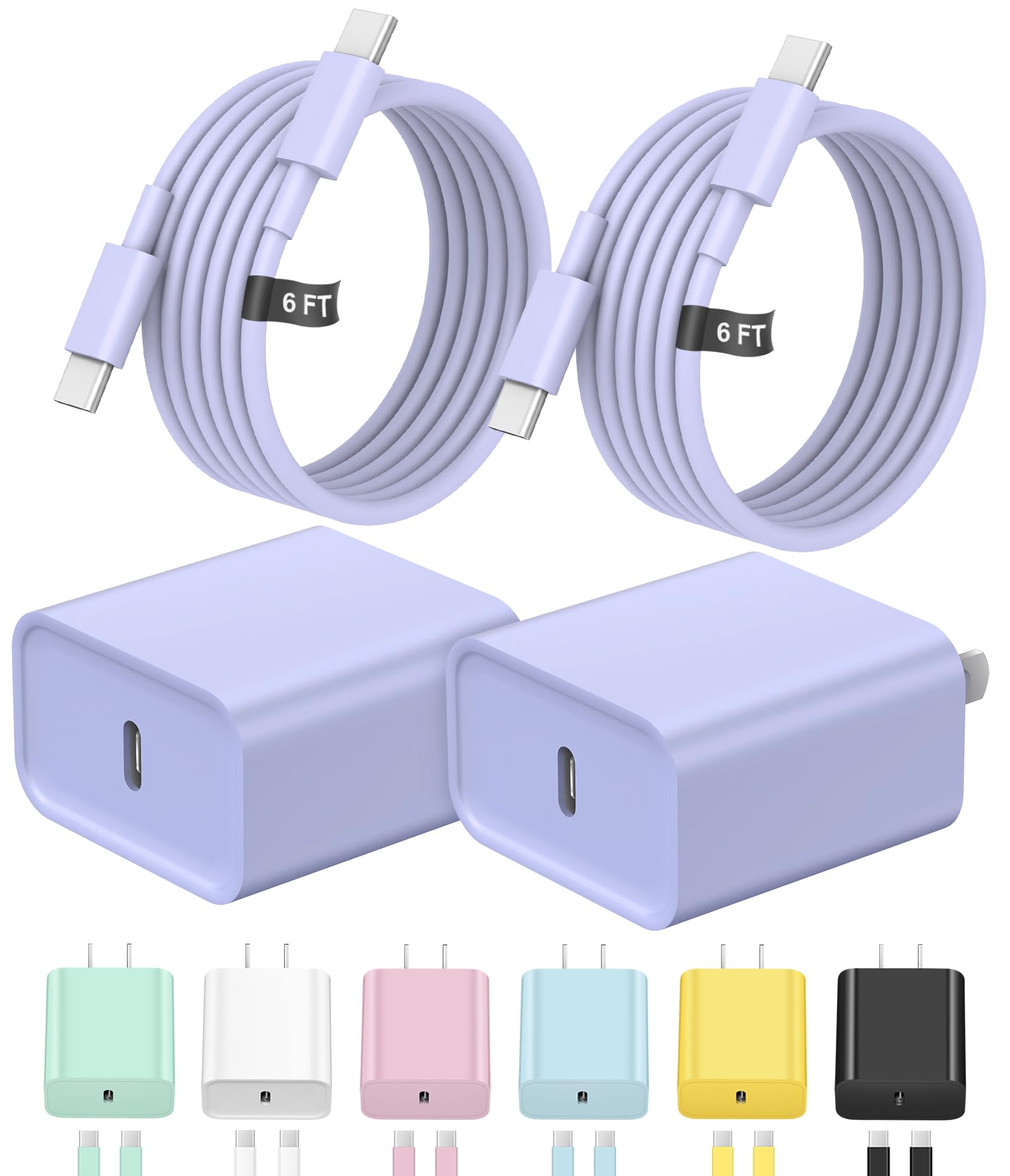 iPhone 18 17 16 Charger Fast Charging 2-Pack Long 6FT USB C Charger(Purple) | for iPhones…