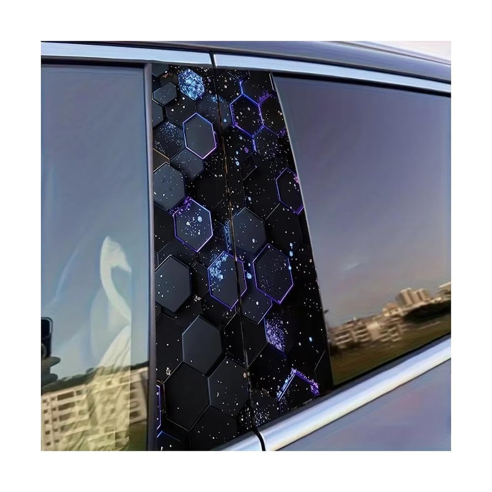Dabhuoc One Color Car Parts 2 Pcs Car Center Column Decal Honeycomb Starburst Glossy Protective Polyethylene Film