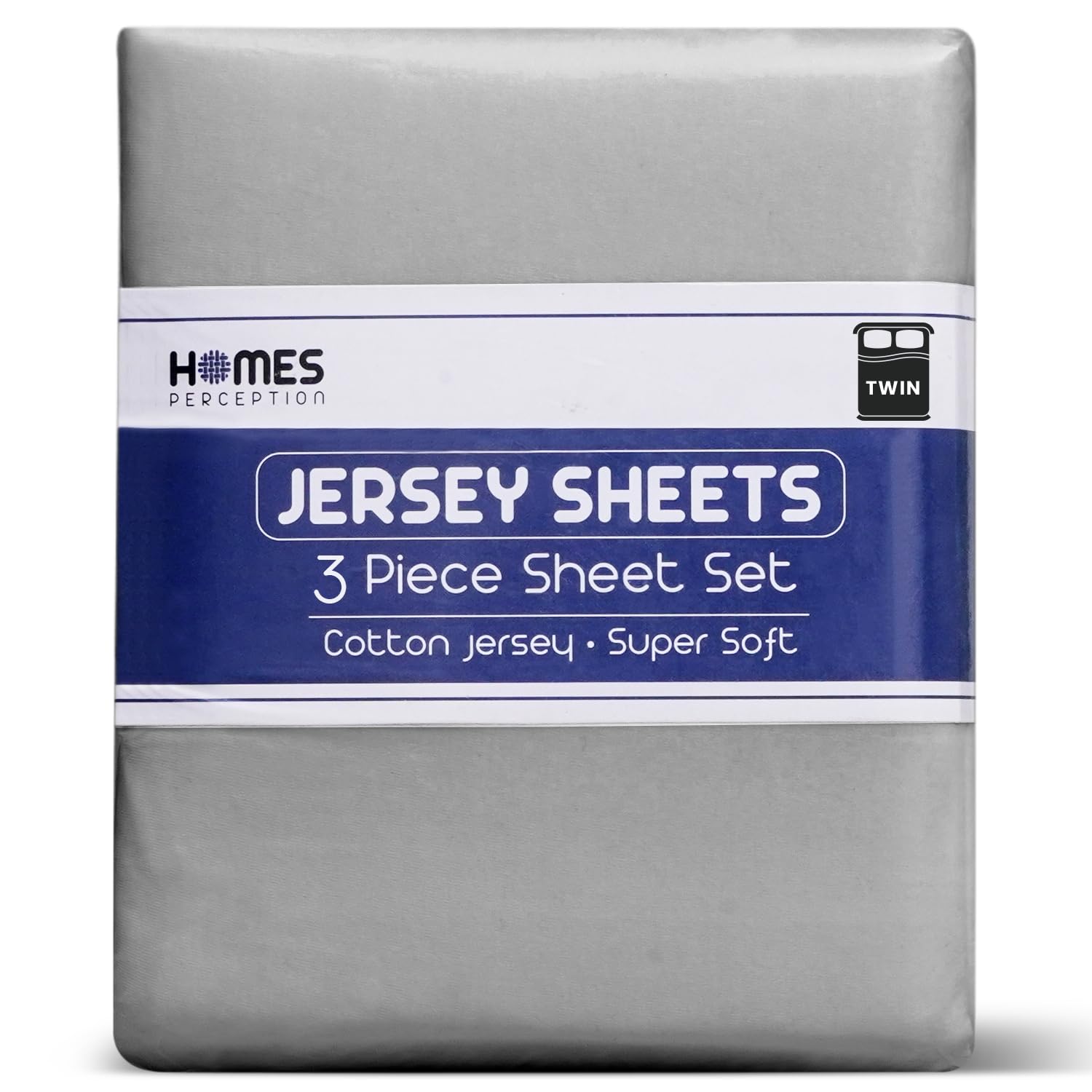 Homes Perception - 3 Piece Jersey Bed Sheets - Twin Size - Breathable & Soft Cotton Jersey Sheets - Includes Flat Sheet, Fitted Bed Sheet & 1 Pillowcase, Dark Gray