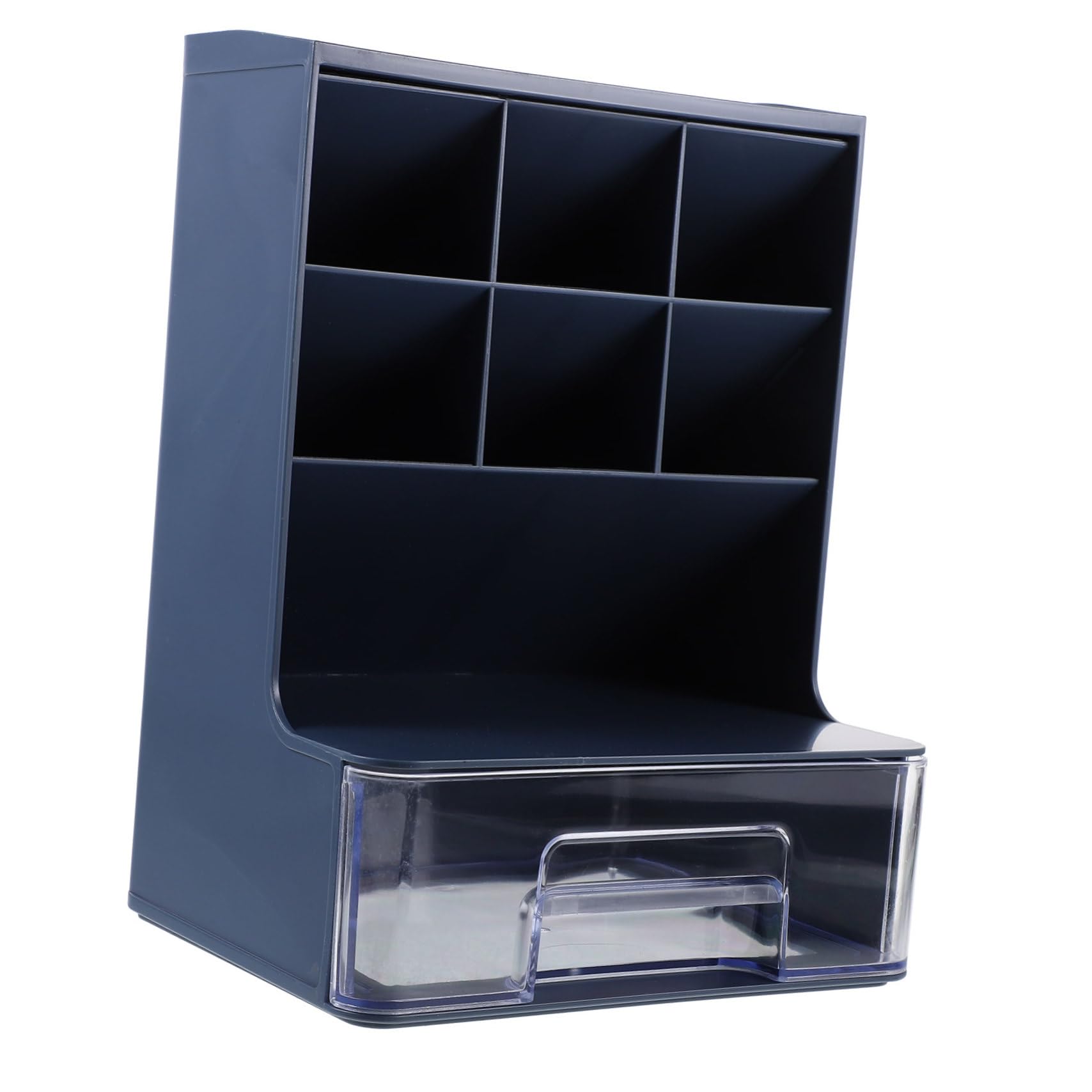 Portalápices Multifuncional Organizador De Escritorio Pequeño Plástico Azul Oscuro Cajón Transparente Para Oficina Estudio y Hogar