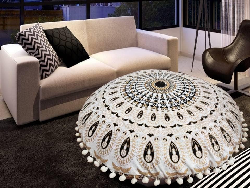 My Dream Carts22 Inch Round “Cover Only” Gold Floor Pillows & Cushions Covers Decor Hippie Mandala Pouf Seating Meditation Case Boho Cover Large Ottoman Pillowcase (22” Pillow Cover,Without Filler)