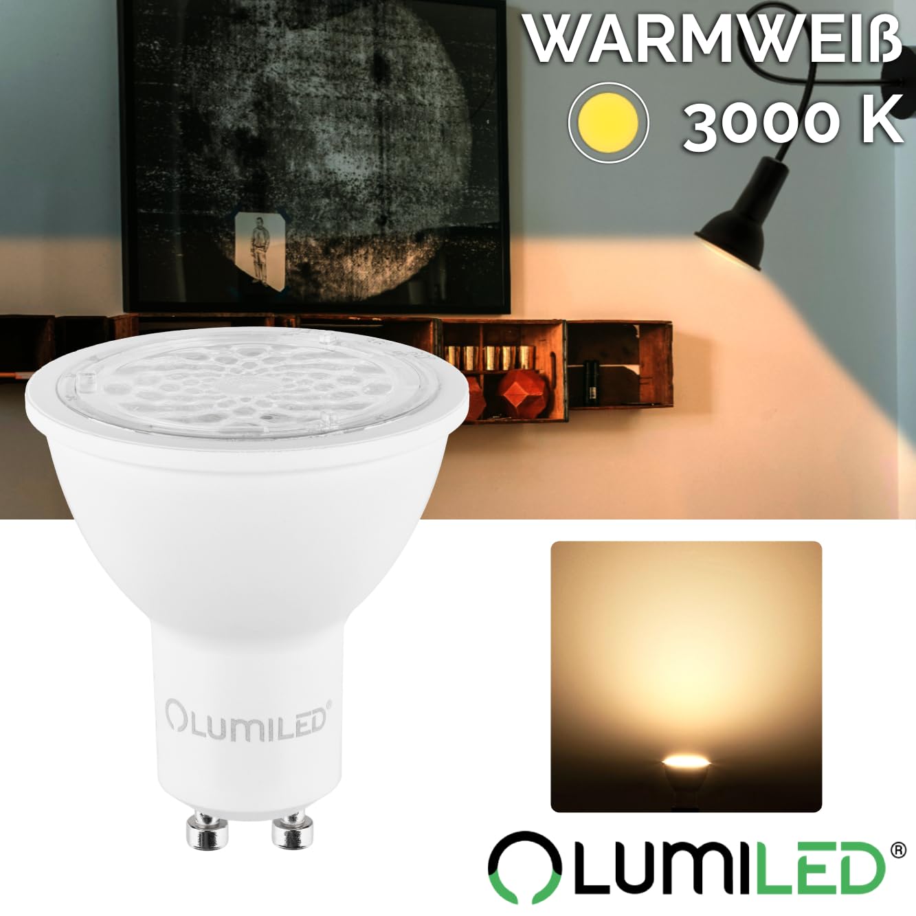 Lumiled GU10 LED, 6W 580 Lumen Leuchtmittel, 3000K warmweiß Birne Lampe Strahler Spot, ersetzt 50W 24°/36°/60° Grad Strahlwinkel Reflektorlampen Reflektor 10 Stück Energiesparlampen
