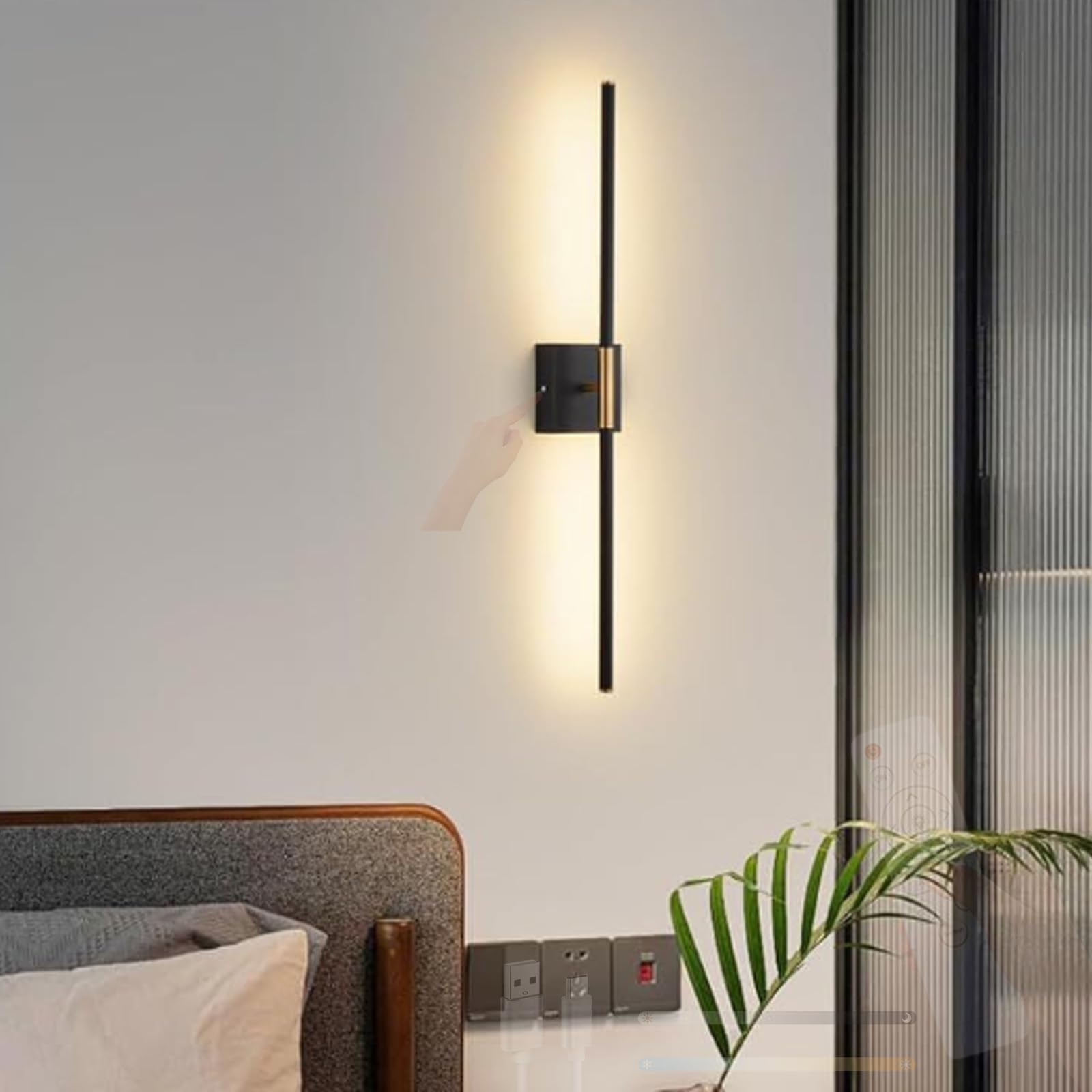 Lampada da Parete a LED per Interni con Telecomando, dimmerabile, Ricaricabile Tramite USB, Magnetica, Girevole a 330°, con Interruttore Touch, 70 cm, per Soggiorno, corridoio (1