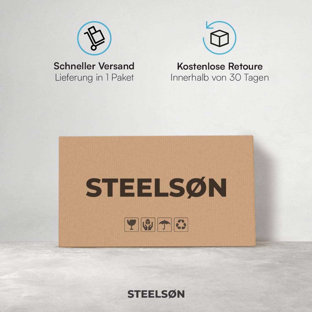 STEELSØN Sarin Hängesessel mit Gestell – Hängestuhl Rattan Outdoor & Indoor mit Kissen – Hängekorb Schwarz – Gartenschaukel für Erwachsene & Kinder – Korbhängesessel faltbar – Hanging chair bis 150 kg