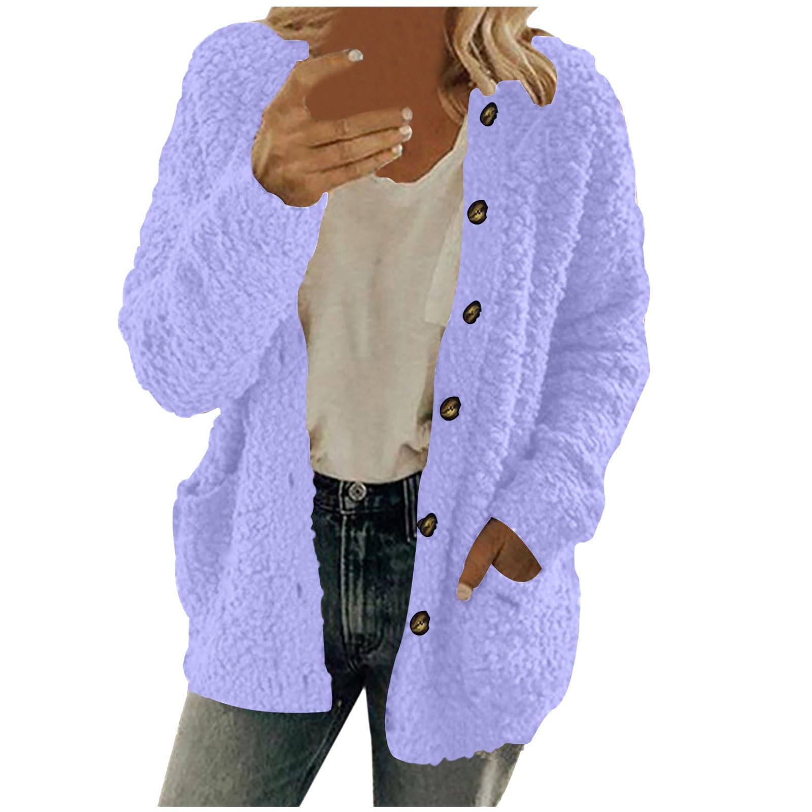 Cocila Veste D'hiver DéContractéE Pour Femmes Couleur Unie Avec Poches à Boutons Manteau Hiver Cuire En Peau Veste Kaki Jean BrodéE Fourrure Lapin Doudoune Mi Saison Chaude Automne