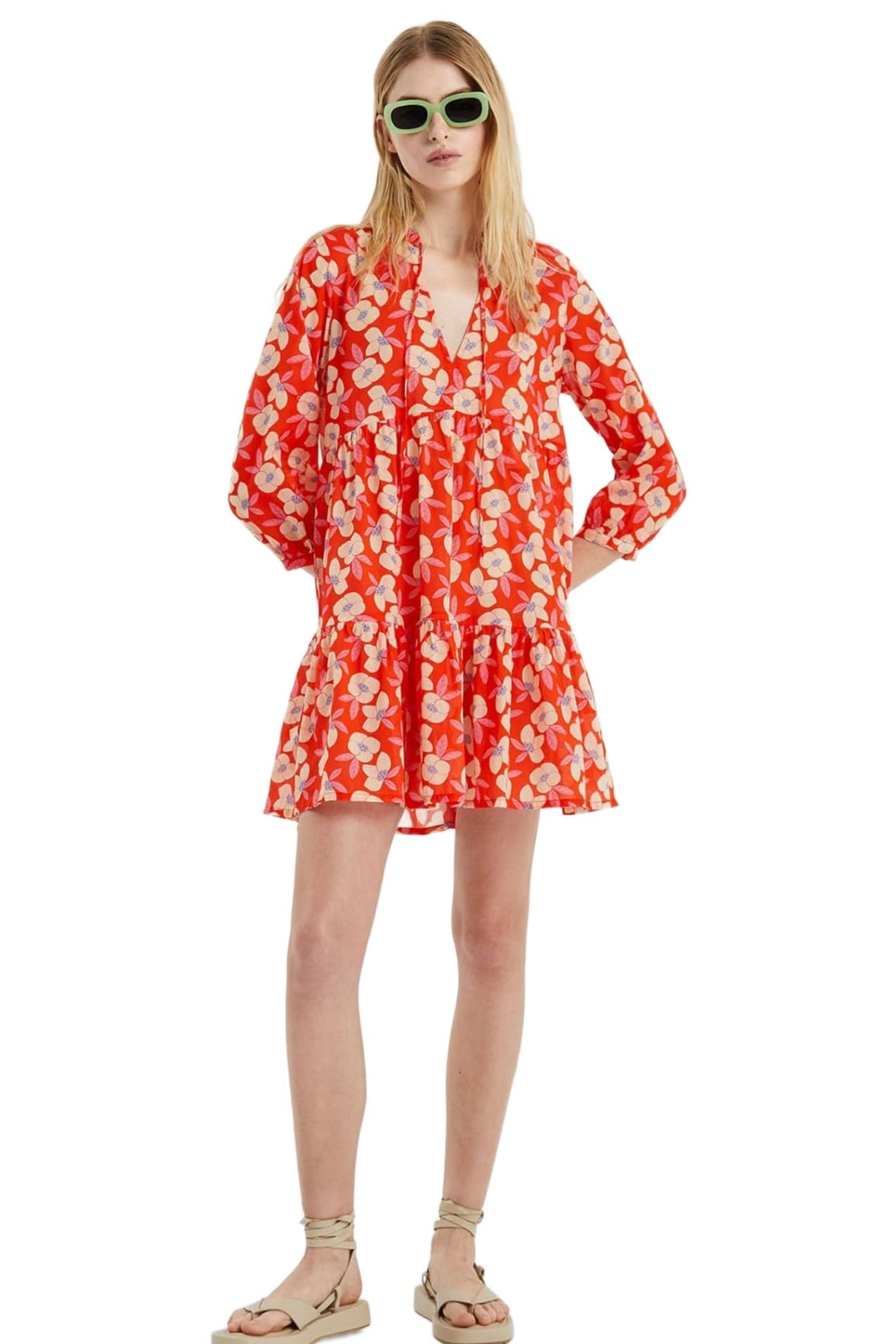 Compañía Fantástica Women's Red Compania Fantastica Fla-Cut Floral Print Mini Tunic Dress