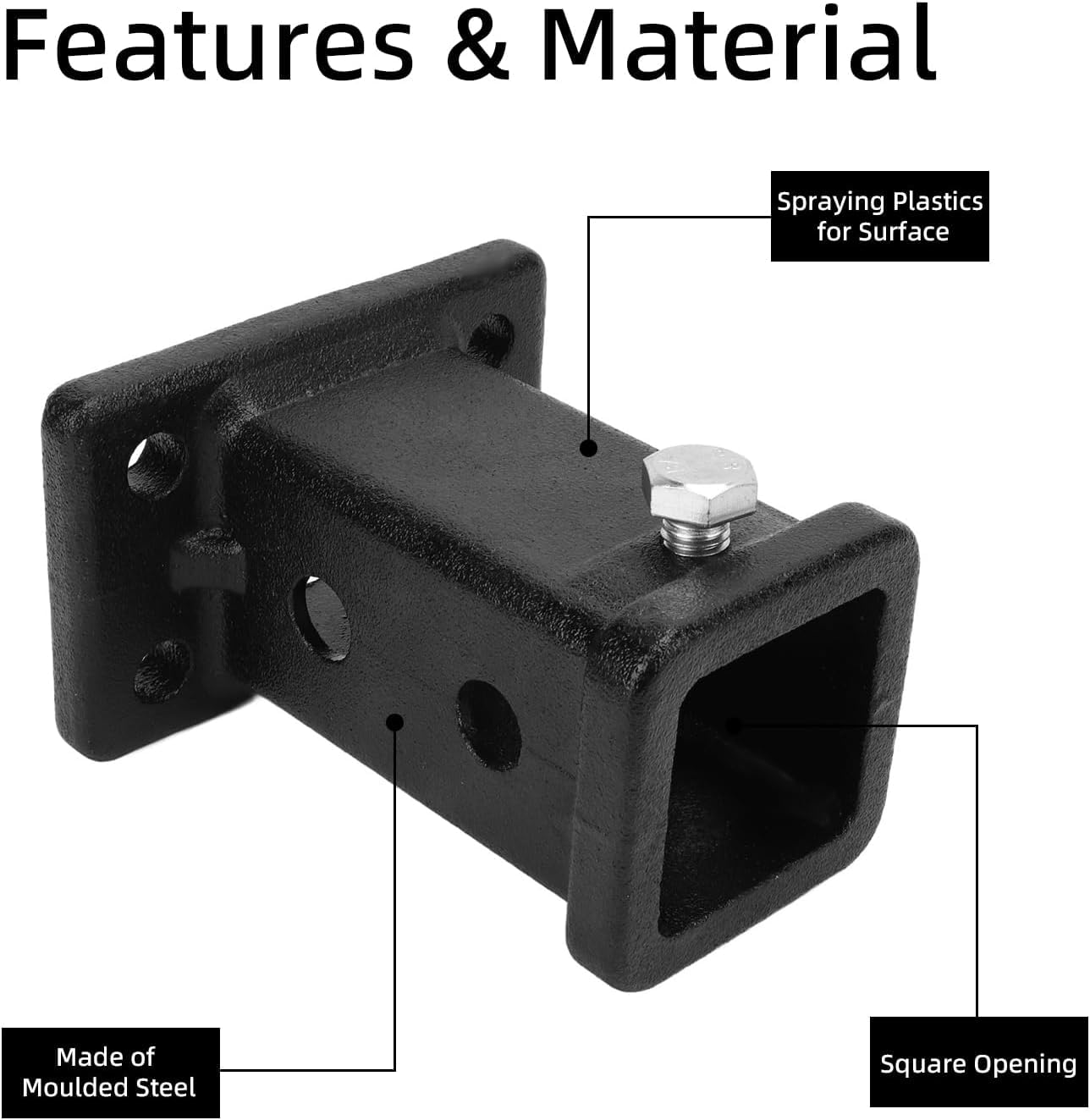Cocoarm Tubo Receptor de Enganche de Remolque de 2 Pulgadas Tubo Receptor de Remolque Universal con Superficie de Plástico Pulverizado Diámetro Interior de Apertura Cuadrada de 52 X 52
