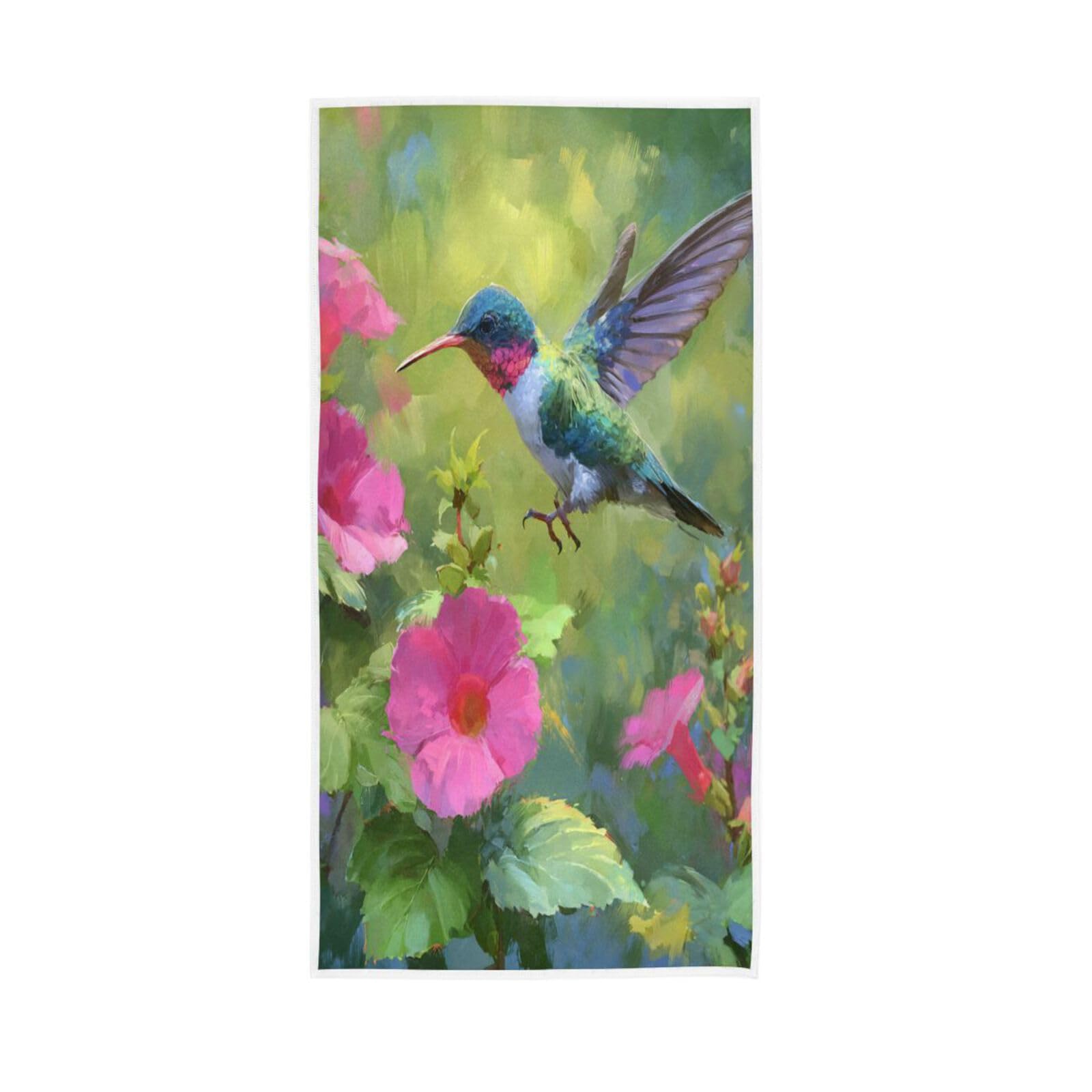 Wamika Purple Flower Floral Hand Towels Ultra Soft Towel Small Bird Hummingbird Absorbent Hand Towel Guest Bath Towels Washcloth Multipurpose for Hand