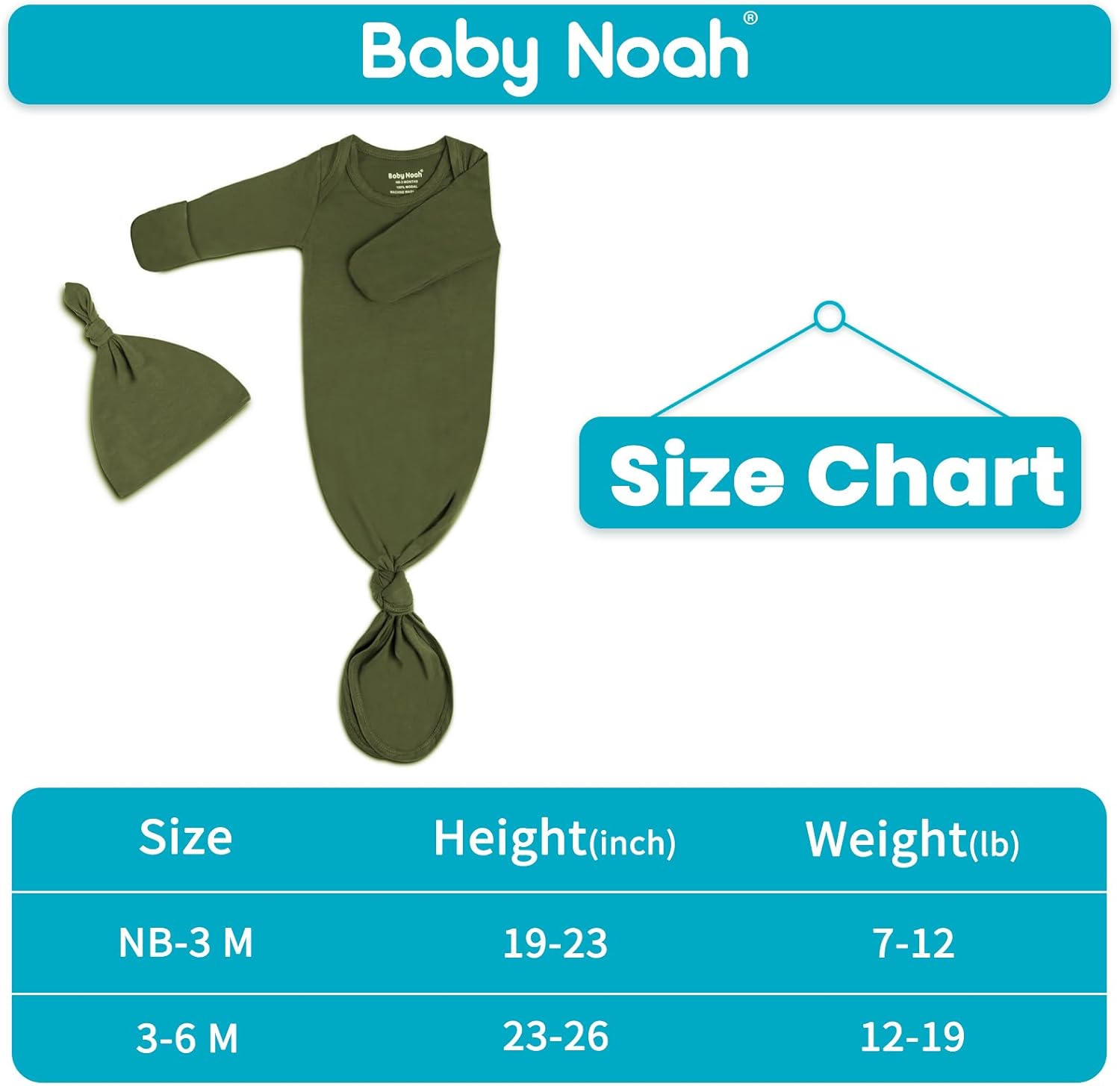 Extra Long Newborn Baby Knotted Gown, Super Soft Silky Coming Home Outfit with Mittens & Hat, Baby Sleepers for Girls & Boys 0~3 Months, Newborn Photoshoot Outfits - Image 8