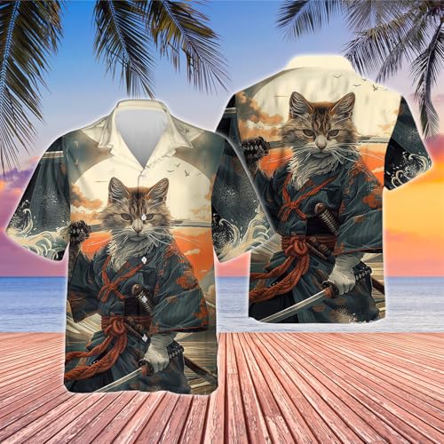 Samurai Warrior Hawaiian Shirt for Men - Japanese Art Button Down Shirts for Men Short Sleeve Series 1213