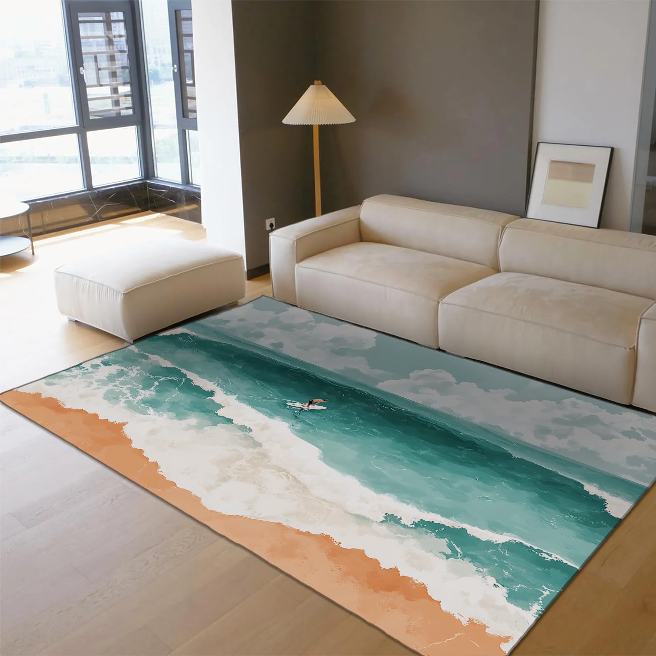 Tapis salle de jeux gym pliable portable motif surf anti-sable tapis de sol de plage