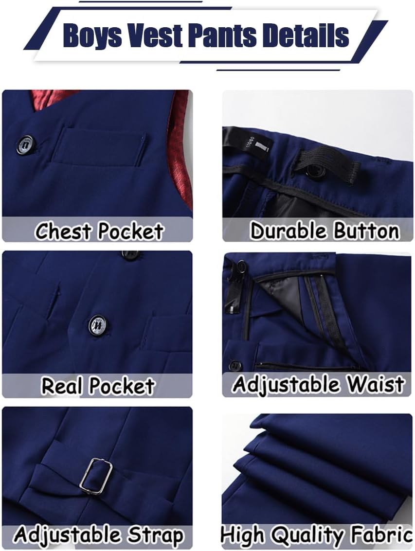 Boys 4-Pieces Suits Slim Fit Kids Outfits Vest Dress Pants Sets Formal Suit for Boy - Image 5