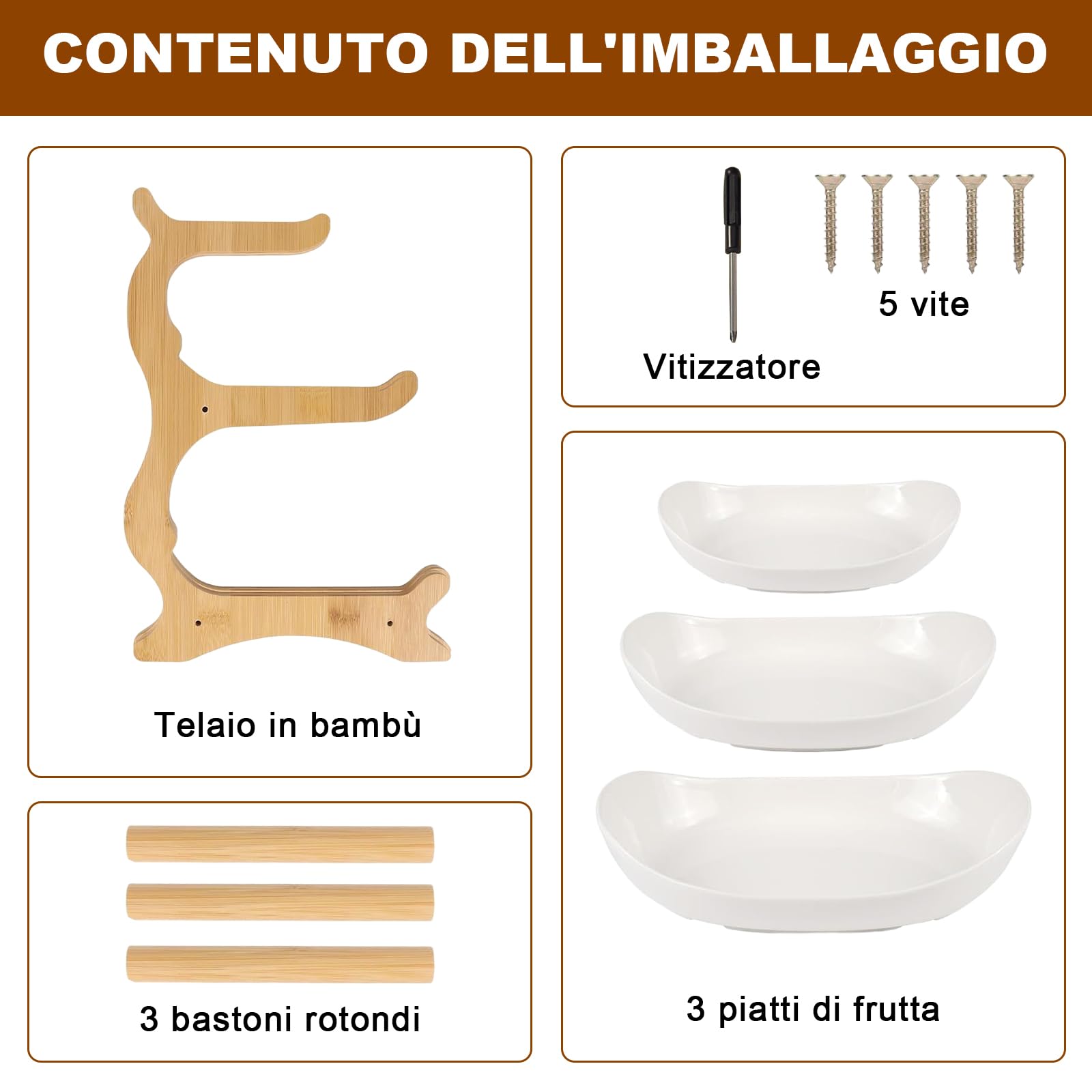 Plastica a 3 Livelli Piano, Portafrutta a Ripiani con Supporto Telaio in Legno Naturale, Porta Frutta da Tavolo Verdura per Cibo, Verdure, Torte