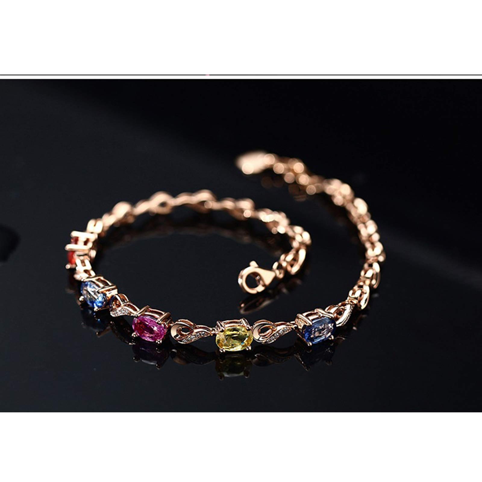 ZH1YFD Pulsera de Zafiro Oro Rosa, Eslabón de Barra con Zafiro Multicolor 2.724ct Pulseras en Joyería de Mujer 16+3CM