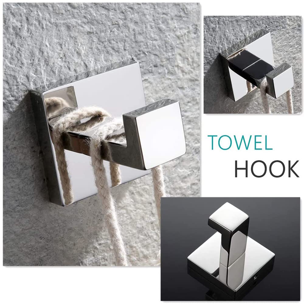 Juego de 4 ganchos para toallas de acero inoxidable plateado brillante, incluye gancho para la ropa, toallero y soporte para papel higiénico para una nización elegante