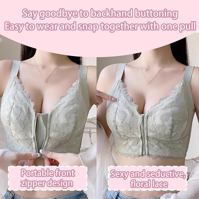 Zip Front Closure for Older Women No Underwire Lace Daisy Wireless Comfort Senior Everyday Bras - Image 2