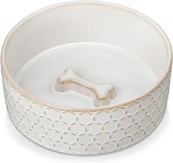MALACASA Ceramic Dog Food Bowl, 3.5 Cups or 32oz Dog Food Water Dish for Mudium Breeds, Pet Bowl Dishwasher & Microwave Safe, Honeycomb, Series Lydia